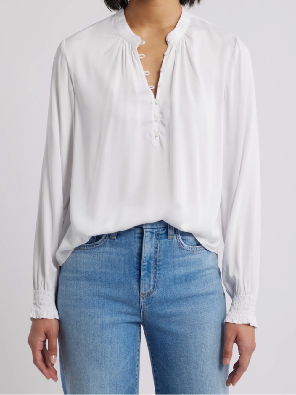 cloth & stone White Long-Sleeve Tie-Loop Placket Blouse 577